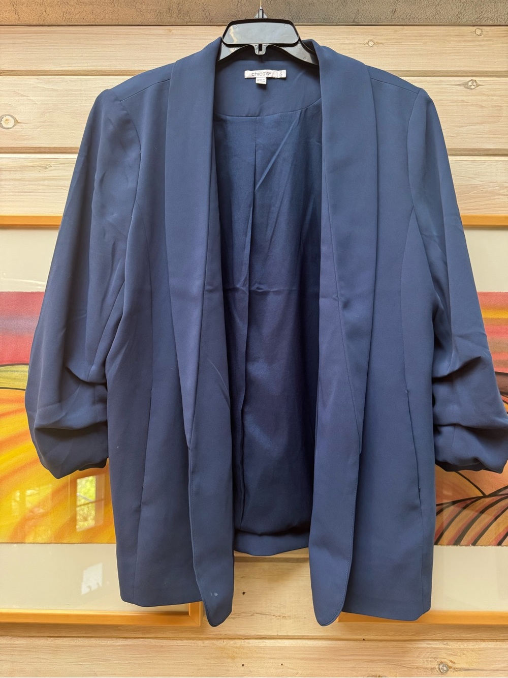 Chico's Navy Draped Open-Front Blazer
